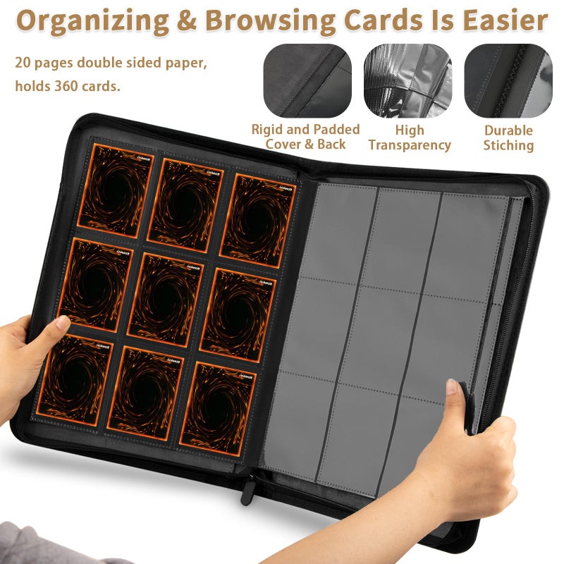TIANREN Card Binder 9 Pocket, 3D PU Leather Album with Zipper, 360 Side Loading Pockets for TCG, MTG, Lorcana, Other Collectible Cards, Trading Card Game Protective Folder Album (Reddish Brown) - Image 3