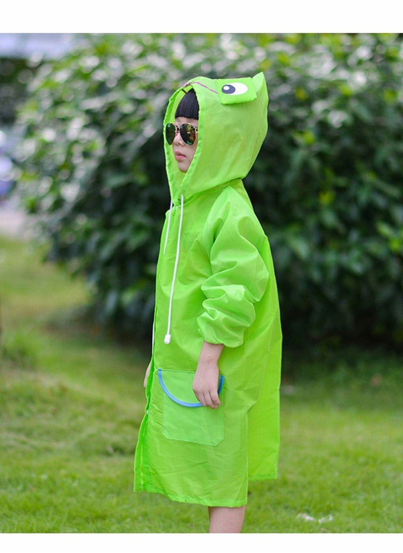 Children's raincoats, Cartoon Kids Rain Jacket, Blue CarGirls Hooded Rain Poncho Outdoors Kids Transparent Raincoat Student Rain Suit Waterproof Durable Windbreaker (Green Frog)  - Image 2