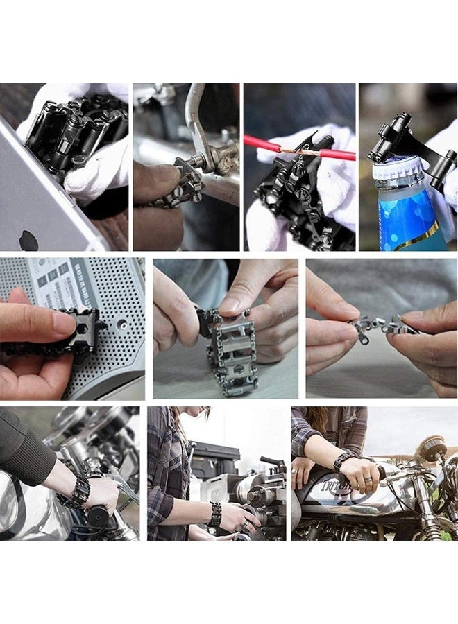 HOKELD Multifunctional Bracelet 29 in 1 Stainless Steel Silver Multifunctional Bracelet Outdoor Multi-tool Bracelet Travel Friendly Wearable Bracelet And a small pry tool  - Image 2