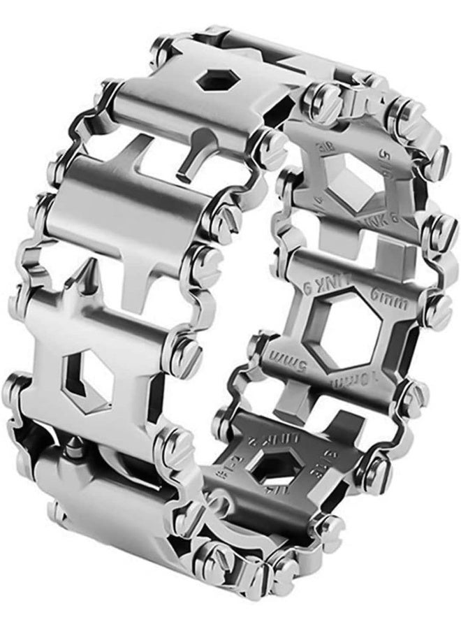 HOKELD Multifunctional Bracelet 29 in 1 Stainless Steel Silver Multifunctional Bracelet Outdoor Multi-tool Bracelet Travel Friendly Wearable Bracelet And a small pry tool  - Image 1