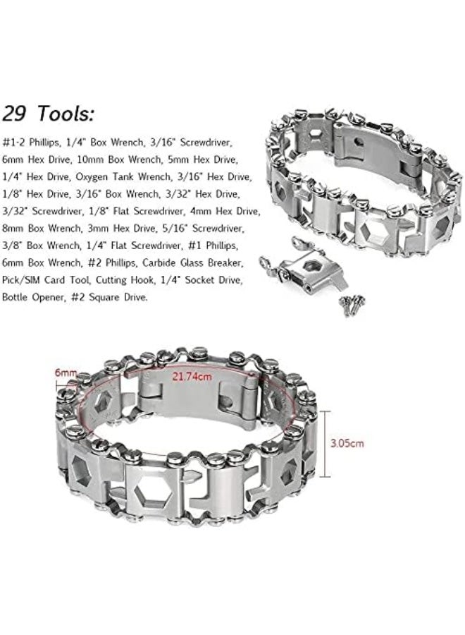 HOKELD Multifunctional Bracelet 29 in 1 Stainless Steel Silver Multifunctional Bracelet Outdoor Multi-tool Bracelet Travel Friendly Wearable Bracelet And a small pry tool  - Image 5