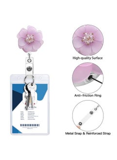 Artscope Cute Retractable Badge Reel Xoqo Badge Reel Clip For Nurse Lightweight Id Name Badge Holder With Alligator Clip (Purple Flower)  - Image 3