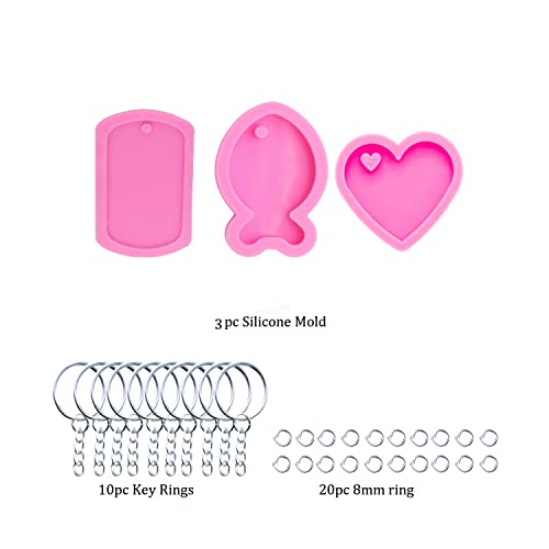 AMZTOART 3pc Glossy Resin Silicone Fish Molds Pet Cat Tag DIY Necklace, Heart Mould Crafts Epoxy Mold with 10PC Key Ring(DY0054+DY0088+DY0405) - Image 2
