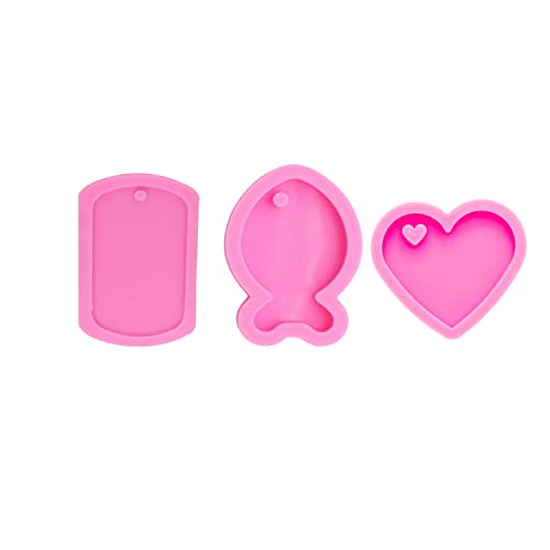 AMZTOART 3pc Glossy Resin Silicone Fish Molds Pet Cat Tag DIY Necklace, Heart Mould Crafts Epoxy Mold with 10PC Key Ring(DY0054+DY0088+DY0405) - Image 4