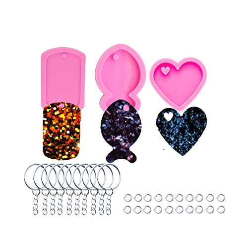 AMZTOART 3pc Glossy Resin Silicone Fish Molds Pet Cat Tag DIY Necklace, Heart Mould Crafts Epoxy Mold with 10PC Key Ring(DY0054+DY0088+DY0405) - Image 1