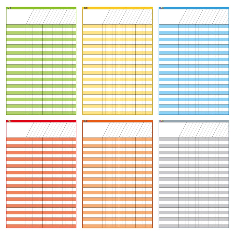 SpriteGru 6 Pack Dry Erase Incentive Chart, 6 Multi-Color Tracking Chart for Chore/Responsibility/School Attendance/Homework Progress Tracking, 27 Rows X 15 Columns (11" x 17") - Image 1