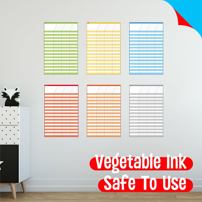 SpriteGru 6 Pack Dry Erase Incentive Chart, 6 Multi-Color Tracking Chart for Chore/Responsibility/School Attendance/Homework Progress Tracking, 27 Rows X 15 Columns (11" x 17") - Image 5