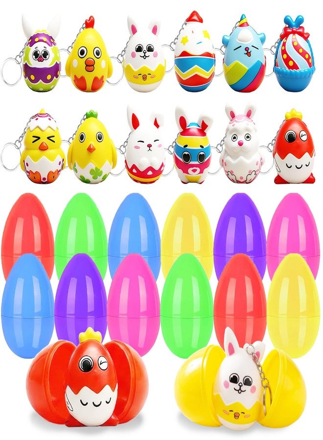 TSFGDYL 12 PCS Filled Easter Egg Gifts, Animal Squeeze Toys with Keychain, Easter Basket Stuffers Filler for Kids, Egg Hunt Party Favors, Prize for Classroom - Image 1