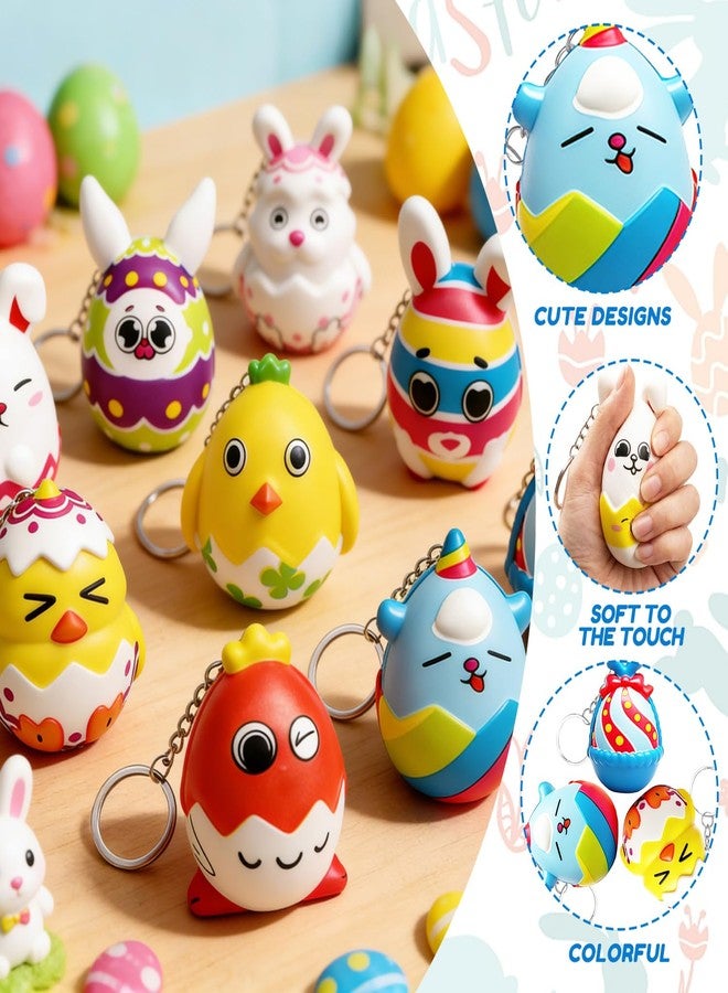 TSFGDYL 12 PCS Filled Easter Egg Gifts, Animal Squeeze Toys with Keychain, Easter Basket Stuffers Filler for Kids, Egg Hunt Party Favors, Prize for Classroom - Image 3