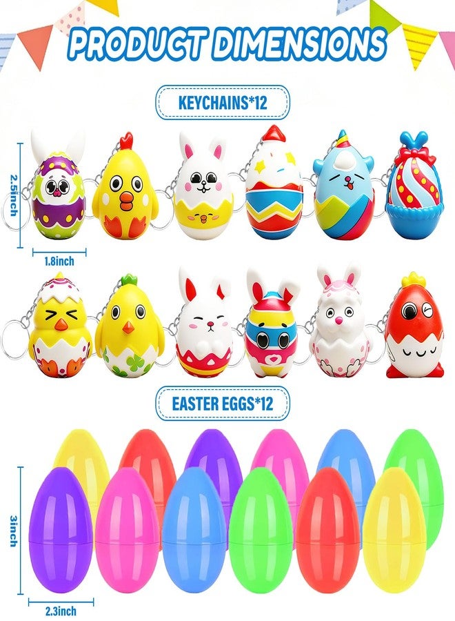 TSFGDYL 12 PCS Filled Easter Egg Gifts, Animal Squeeze Toys with Keychain, Easter Basket Stuffers Filler for Kids, Egg Hunt Party Favors, Prize for Classroom - Image 2
