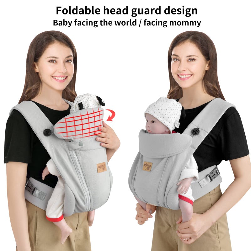 Vrbabies New Upgrade Ergonomic Baby Carrier Newborn Toddler Wrap Carrier Hands Free Baby Sitting Support Sling Breathable Perfect For Infants/Chest Sling For Babies Shower Gift (Light Grey) - Image 3