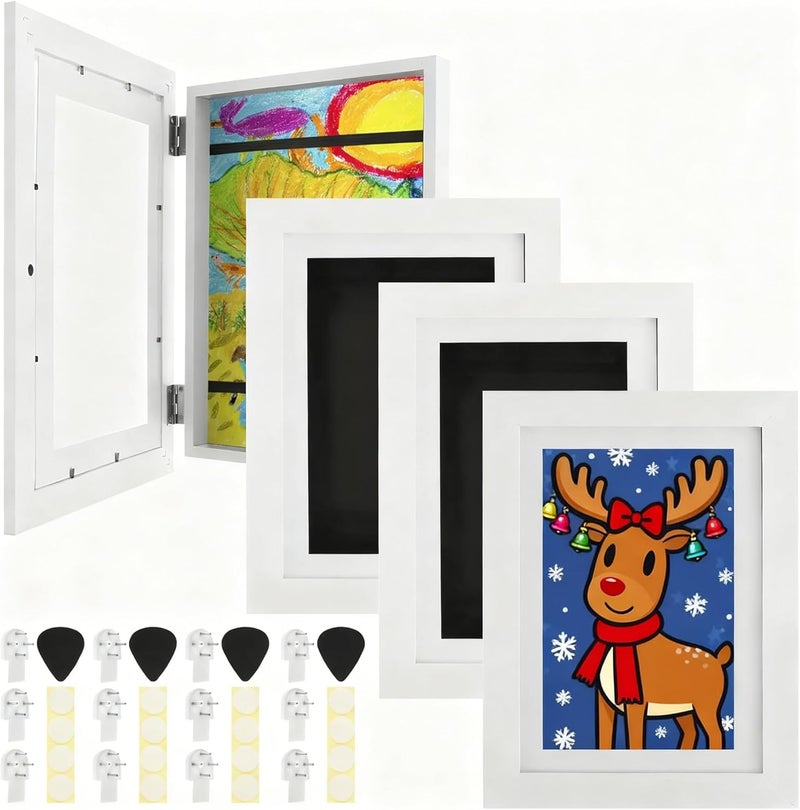 THDUJAYJAY 4Pcs Kids Art Frame Changeable 8.5x11 Letter Size Display with Mat Kids Artwork Frame Front Opening Artwork Frames for Kids Art Decorative Art Frames for Kids Art Holds 50-100 Works of Art for Hanging,White - Image 1