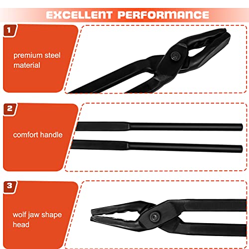 Camoo Blacksmith Tongs Wolf Jaw 17 in, Black, Steel, Long-Handled Blacksmithing Tongs, 1 piece - Image 5
