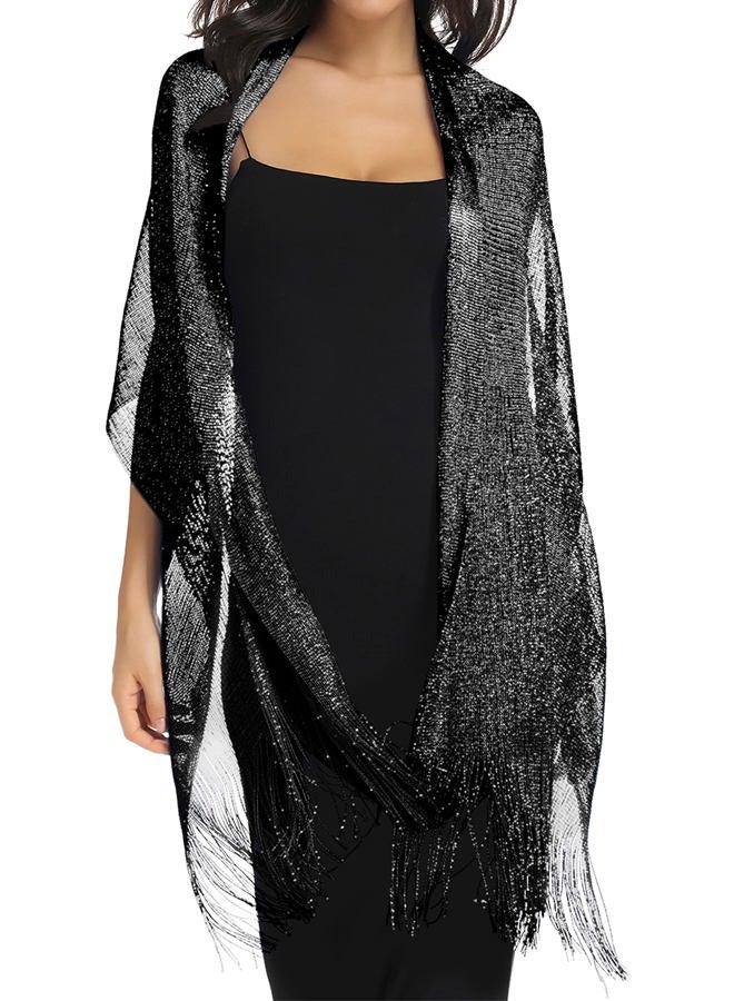 Rheane Sparkling Metallic Shawls and Wraps with Buckle for Evening Party Dresses Wedding Party, I. Black/Silver (With Black Buckle), L - Image 3
