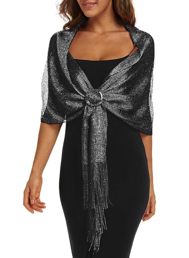 Rheane Sparkling Metallic Shawls and Wraps with Buckle for Evening Party Dresses Wedding Party, I. Black/Silver (With Black Buckle), L - Image 1