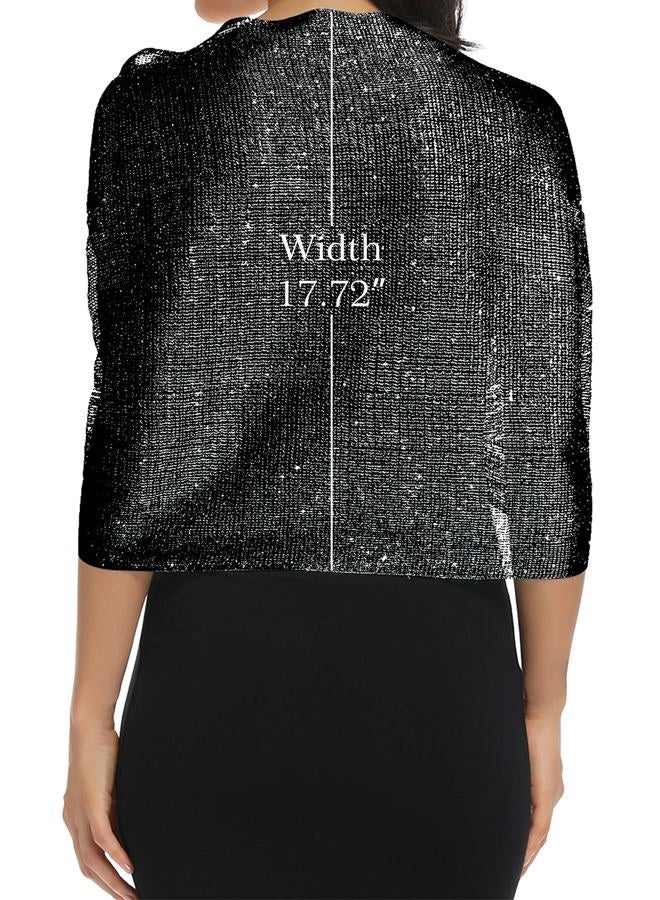 Rheane Sparkling Metallic Shawls and Wraps with Buckle for Evening Party Dresses Wedding Party, I. Black/Silver (With Black Buckle), L - Image 4