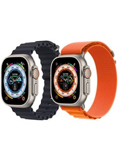 Silicone Ocean Band Strap Black Nylon G-hook Loop Buckle Watch Strap Orange Set of 2 for Apple Watch Ultra 8 49mm