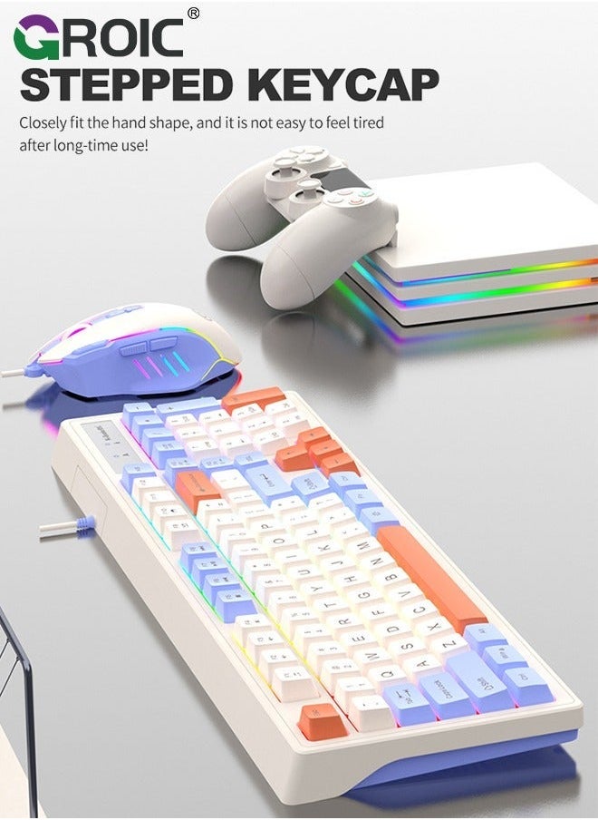 GROIC Blue Gaming Keyboard, RGB Backlit 98 Key Ergonomic Waterproof Mechanical Feeling Office Computer Keyboard for PC, MAC, PS4, Xbox ONE Gamer  - Image 2