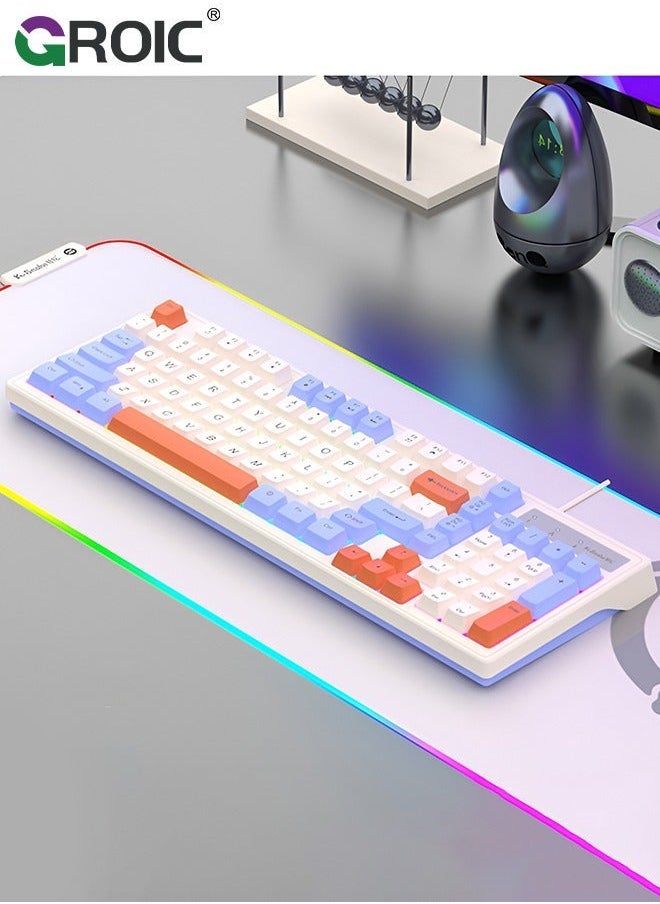 GROIC Blue Gaming Keyboard, RGB Backlit 98 Key Ergonomic Waterproof Mechanical Feeling Office Computer Keyboard for PC, MAC, PS4, Xbox ONE Gamer  - Image 1