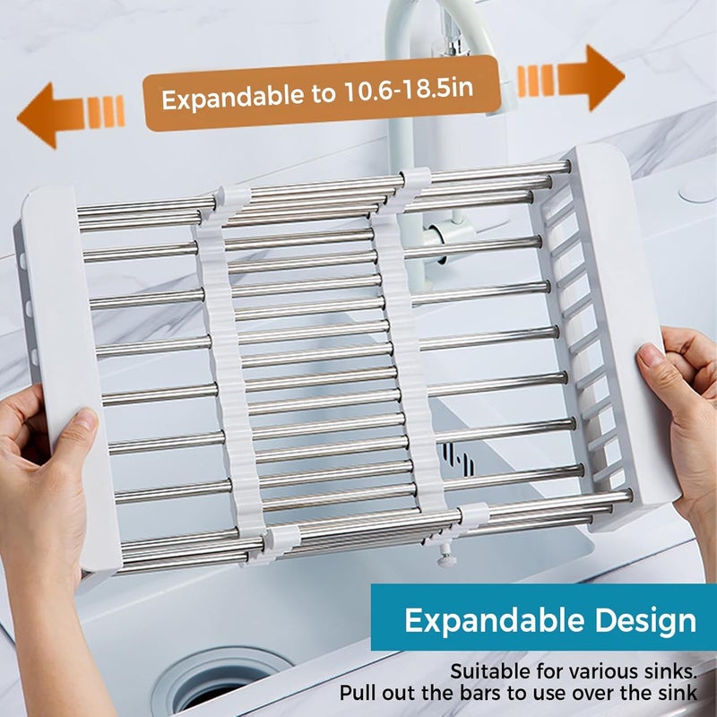 COVRA Over Sink Dish Drying Rack, Stainless Steel Drainer for 11"-19" Sinks, Kitchen Countertop Organizer for Dishes, Vegetables, and Fruits (Black) - Image 5
