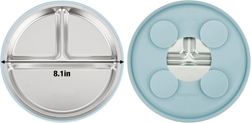 PandaEar 3 Pack Stainless Steel Baby Suction Plates Divided Toddler Plate for Baby Led Weaning Supplies NonSlip Toddler Baby Feeding Set Dishwasher Safe BlueGreenBrown - Image 3