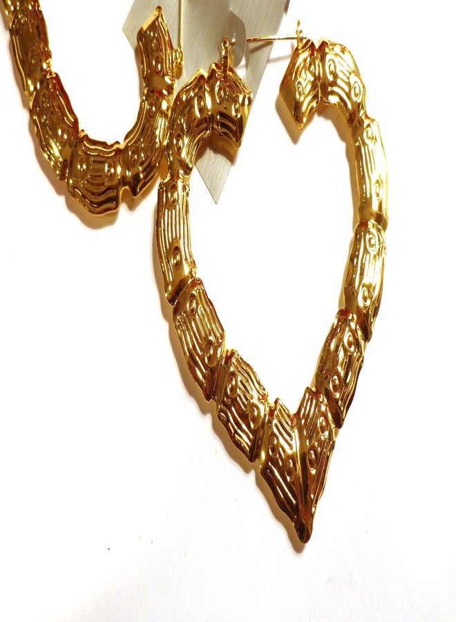 Divas Diggables Large Bamboo Heart Hoop Earrings Gold Tone Earrings 3.5 Inch - Image 3
