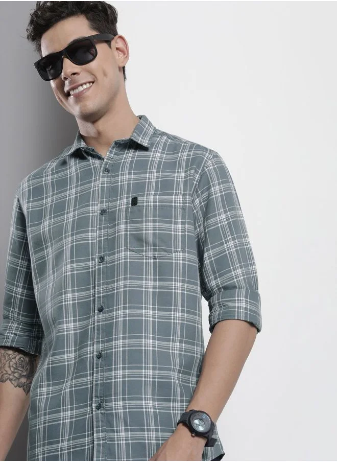 The Indian Garage Co Men Regular Fit Checkered Full Sleeves Cutaway Collar Casual Shirt