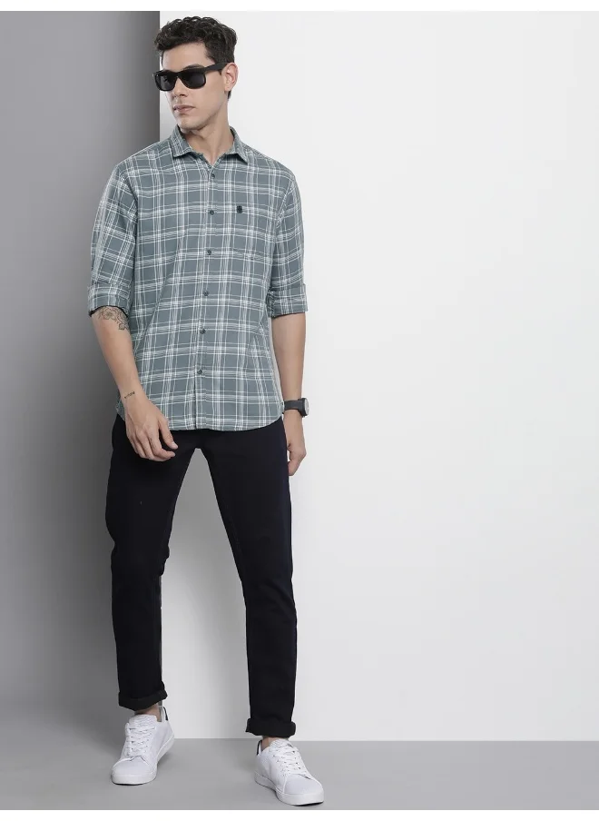 شركة المرآب الهندية Grey Regular Fit Casual Checkered Shirt