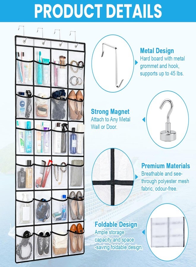 FOTSHARER Cruise Essentials 2026 Over The Door Organizer For Cruise Ship 24 Pocket Magnetic Door Organizers with 4 Metal Hooks and 4 Strong Magnets Door Organizer Hanging for Cabin Behind Door Storage Organizer - Image 3