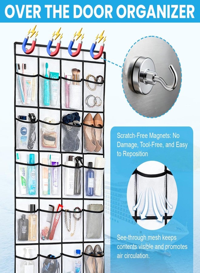 FOTSHARER Cruise Essentials 2026 Over The Door Organizer For Cruise Ship 24 Pocket Magnetic Door Organizers with 4 Metal Hooks and 4 Strong Magnets Door Organizer Hanging for Cabin Behind Door Storage Organizer - Image 5