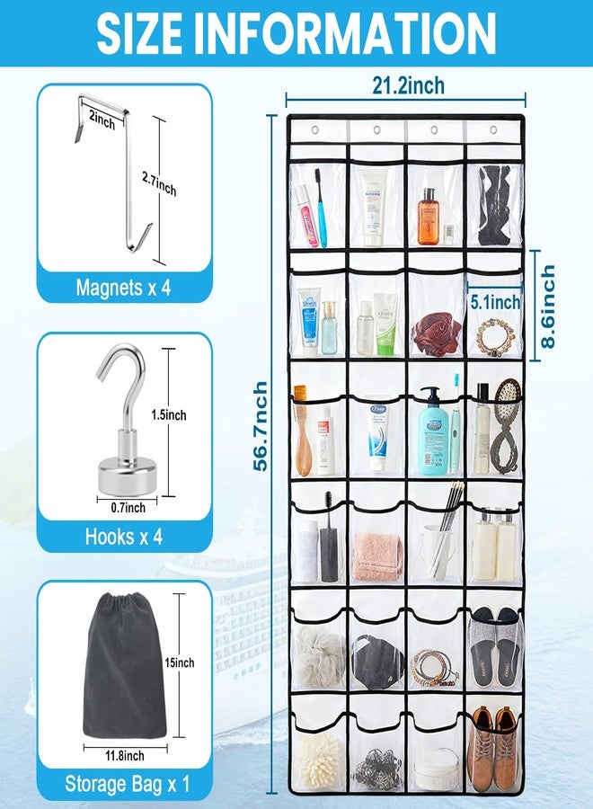 FOTSHARER Cruise Essentials 2026 Over The Door Organizer For Cruise Ship 24 Pocket Magnetic Door Organizers with 4 Metal Hooks and 4 Strong Magnets Door Organizer Hanging for Cabin Behind Door Storage Organizer - Image 2