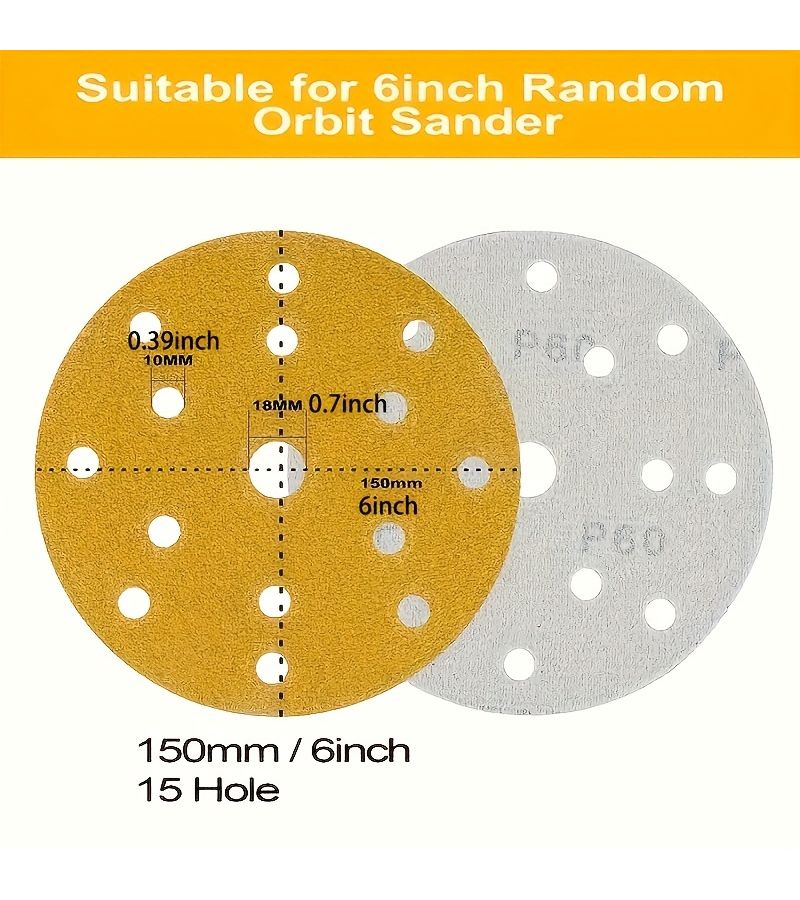 60pcs 150mm Sandpaper 60 Grit 6 Inch Diameter 15 Holes For Random Orbital Sanders And Vibrating Tools - Image 5