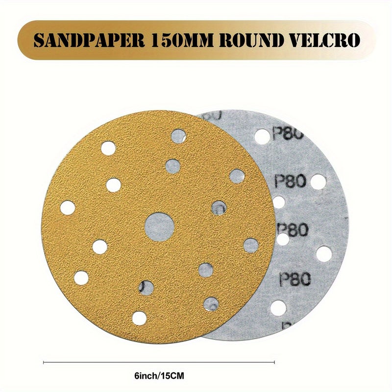 60pcs 150mm Sandpaper 60 Grit 6 Inch Diameter 15 Holes For Random Orbital Sanders And Vibrating Tools - Image 2