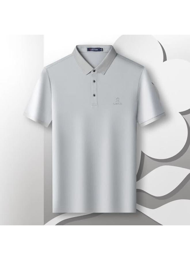 Montagut Men's Short-sleeve Summer T-shirt With Mulberry Silk, Classic Versatile Breathable Polo Shirt, Gray, 3XL - Image 1