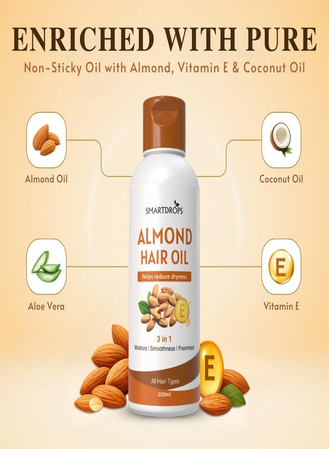 Smartdrops Almond Hair Oil with Vitamin E for Daily Hair Care and Scalp Massage Routine, Lightweight Hair Oil for Men and Women | 100ml (Pack 1) - Image 2