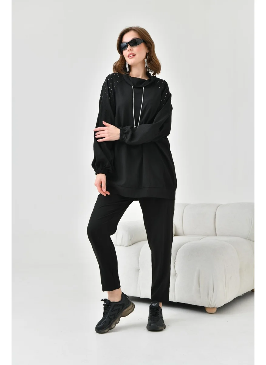 Garmi Women's Hooded Stone Detail Set Black
