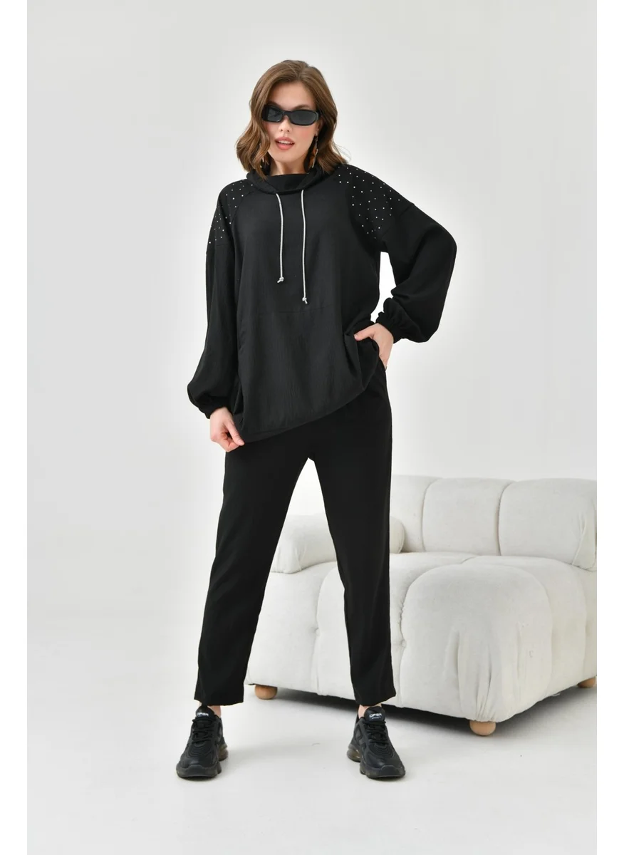 Garmi Women's Hooded Stone Detail Set Black