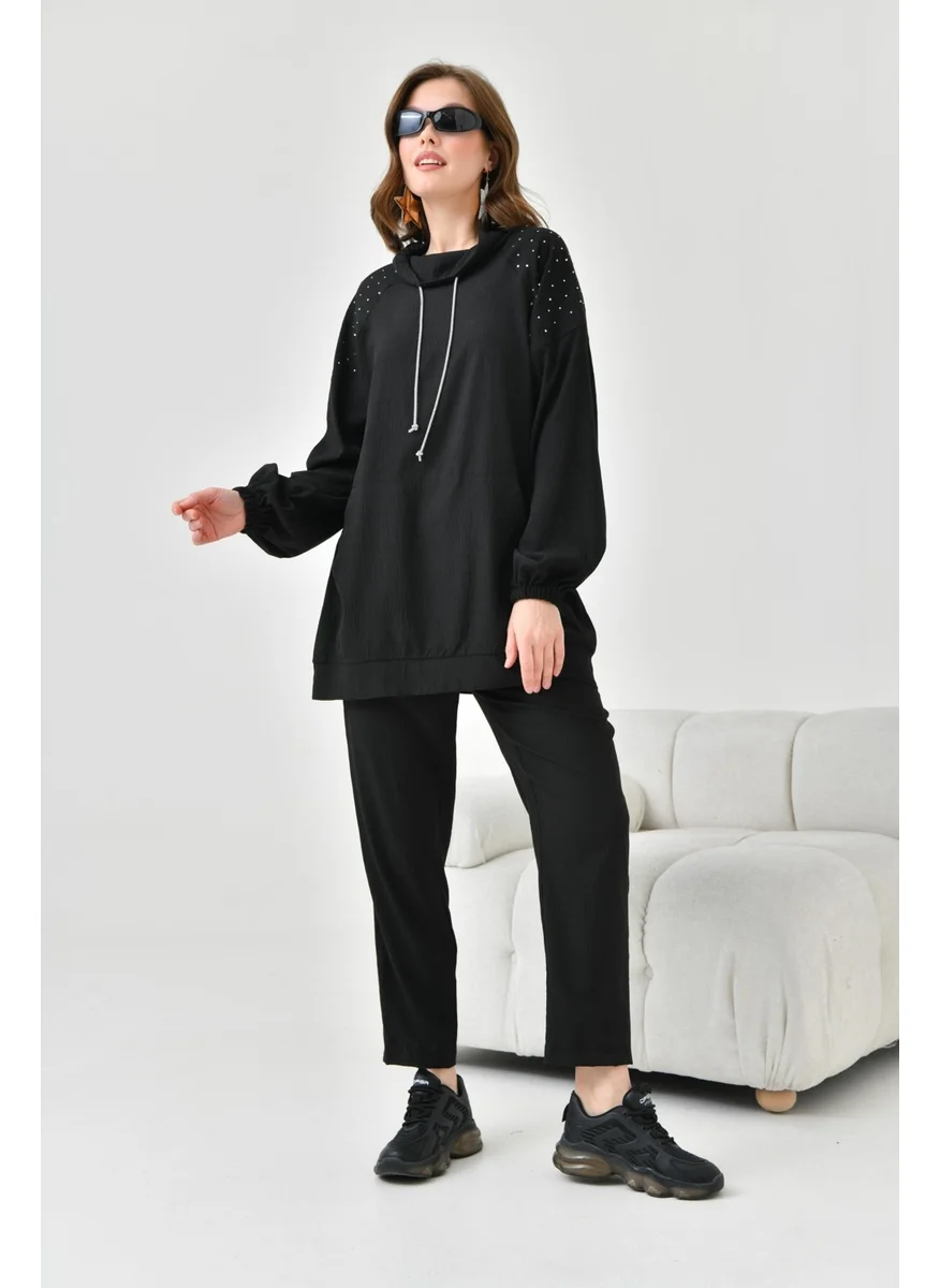 Garmi Women's Hooded Stone Detail Set Black