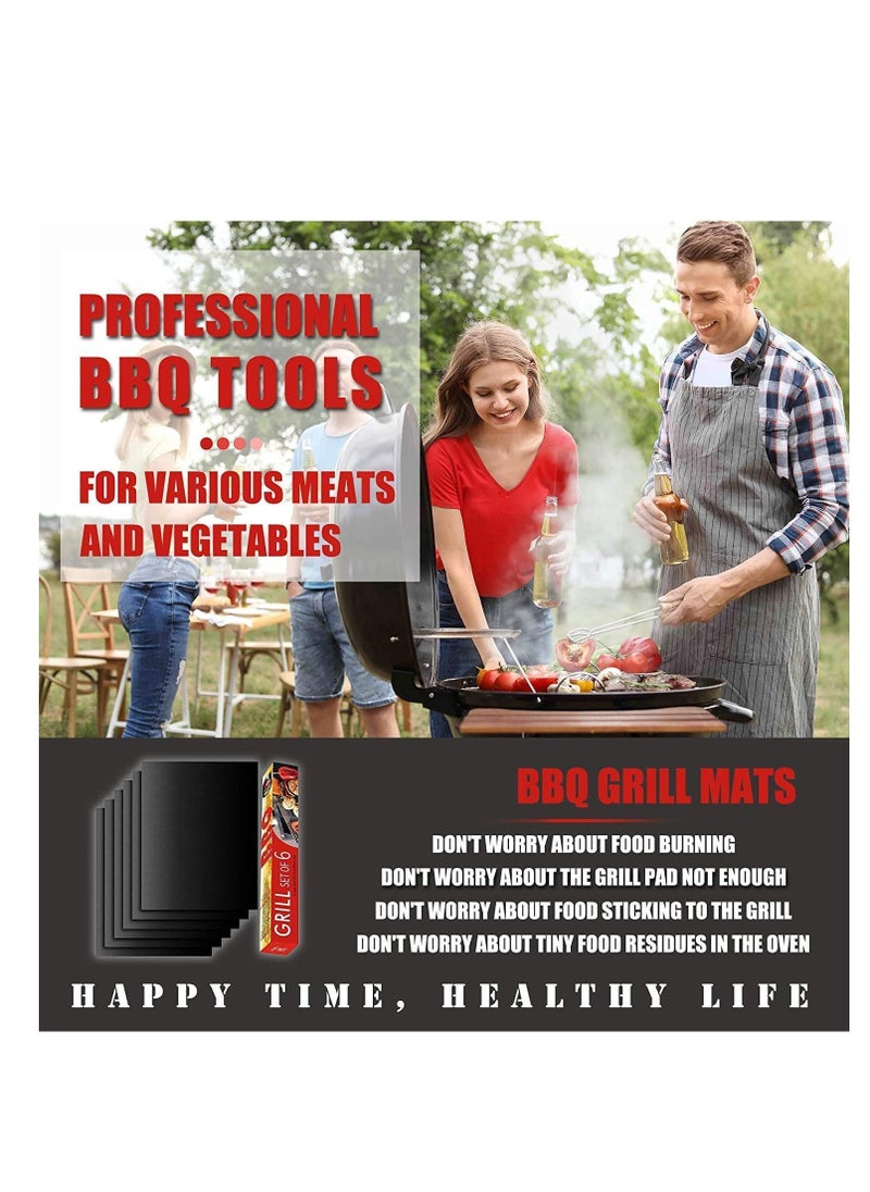Y&D 5pcs Reusable Non-Stick BBQ Grill Mat Pad, Baking Sheet Meshes Portable, Outdoor Picnic Cooking Barbecue Tool 40x33CM (Black)  - Image 2