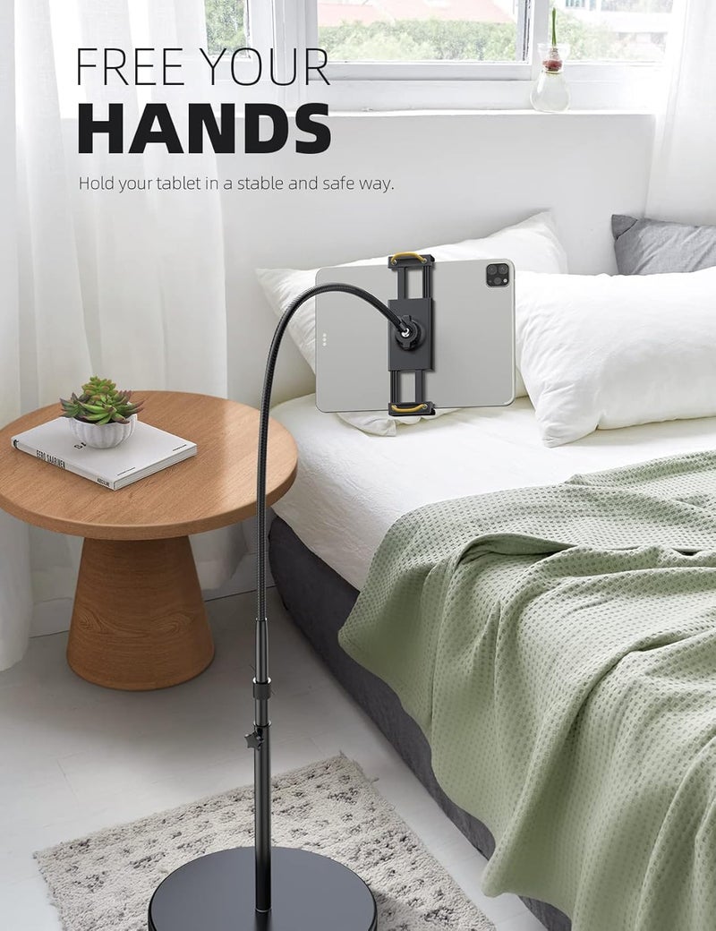 Lamicall Tablet Floor Stand - Gooseneck Swivel Holder Mount with Adjustable Height & 10.6lb Stable Base, Compatible iPad Mini Air Pro 12.9/9.7, Galaxy Tab, Kindle, Cell Phones (4.7''-13'') - Image 3