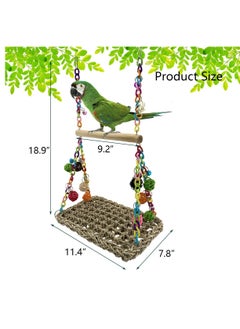 Excefore Bird Seagrass Swing Toys with Wood Perch Bird Parrot Trapeze Swing Seagrass Bird Climbing Hammock Bird Perch Stand Chewing Toy for Lovebird, Cockatiel, Budgie, Conure Parrotlet  - Image 2