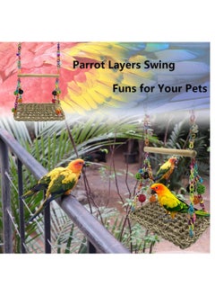 Excefore Bird Seagrass Swing Toys with Wood Perch Bird Parrot Trapeze Swing Seagrass Bird Climbing Hammock Bird Perch Stand Chewing Toy for Lovebird, Cockatiel, Budgie, Conure Parrotlet  - Image 5