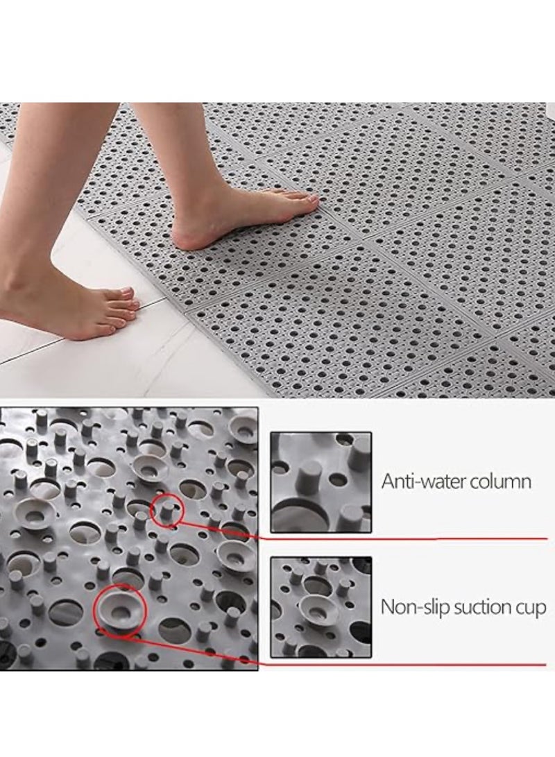 Bath Mat 12pcs Non-slip Mat Bathroom Mats Bathroom Rugs with Drain Holes Interlocking Soft PVC Floor Mats for Home Kitchen Bathroom Shower Pool Balcony(White) - Image 5