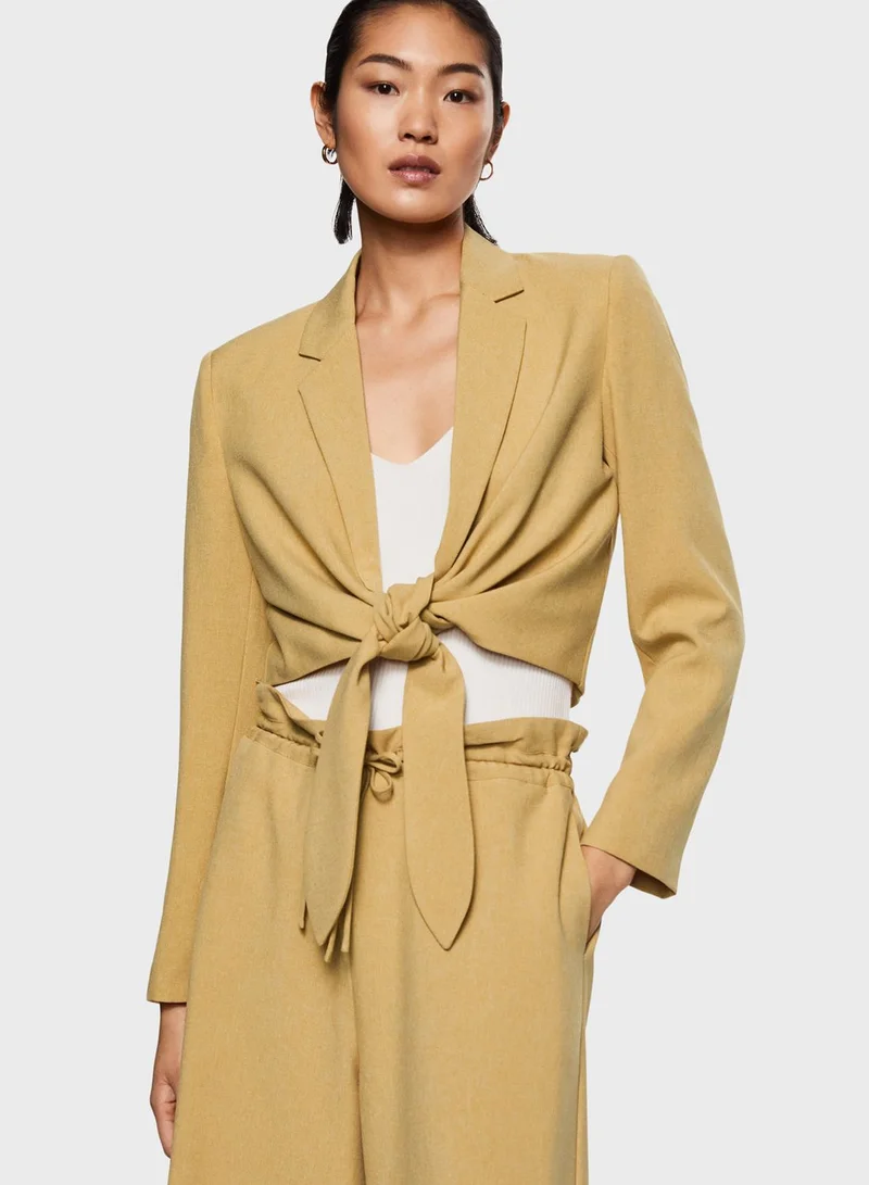 MANGO Tie Detail Crop Blazer