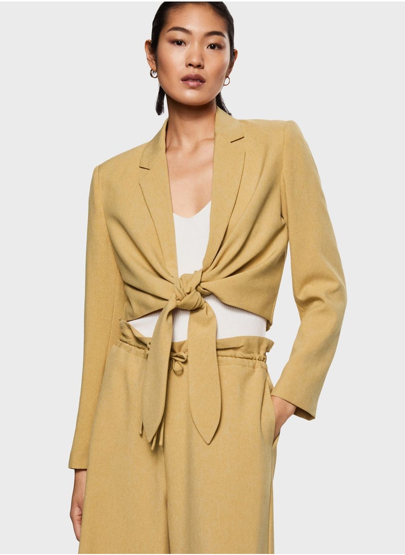 MANGO - Tie Detail Crop Blazer - Image 1