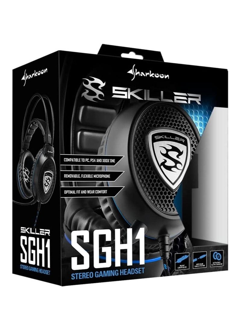 Sharkoon SKILLER SGH1 Stereo gaming headset - Optimized for Gaming and Voice Chats, Changeable Ear Pads, Lightweight with Optimal Fit, Modular Cables, Inline Controller for Full Control - Black