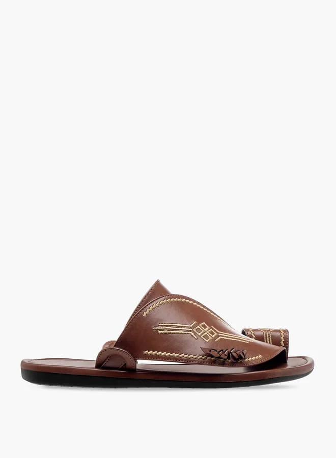 Al Waha Men Embroidered Slip-On Arabic Sandals with Toe Loop