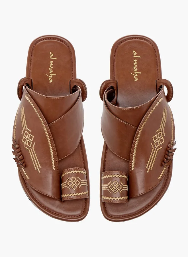 Al Waha Men Embroidered Slip-On Arabic Sandals with Toe Loop
