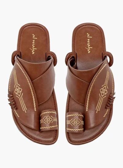 Al Waha Men Embroidered Slip-On Arabic Sandals with Toe Loop