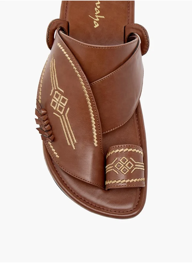 الواحة Men Embroidered Slip-On Arabic Sandals with Toe Loop